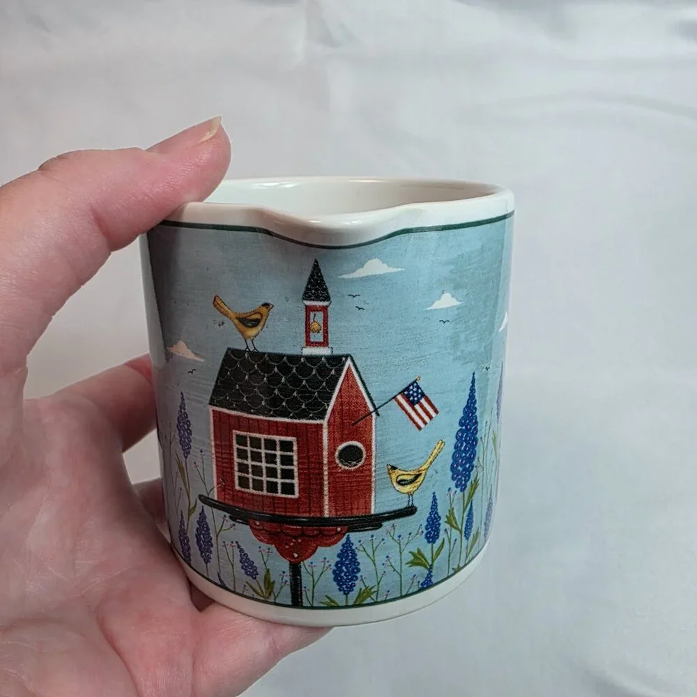 Sakura Birdhouses Creamer Blue with White Birdhouse Warren Kimball
